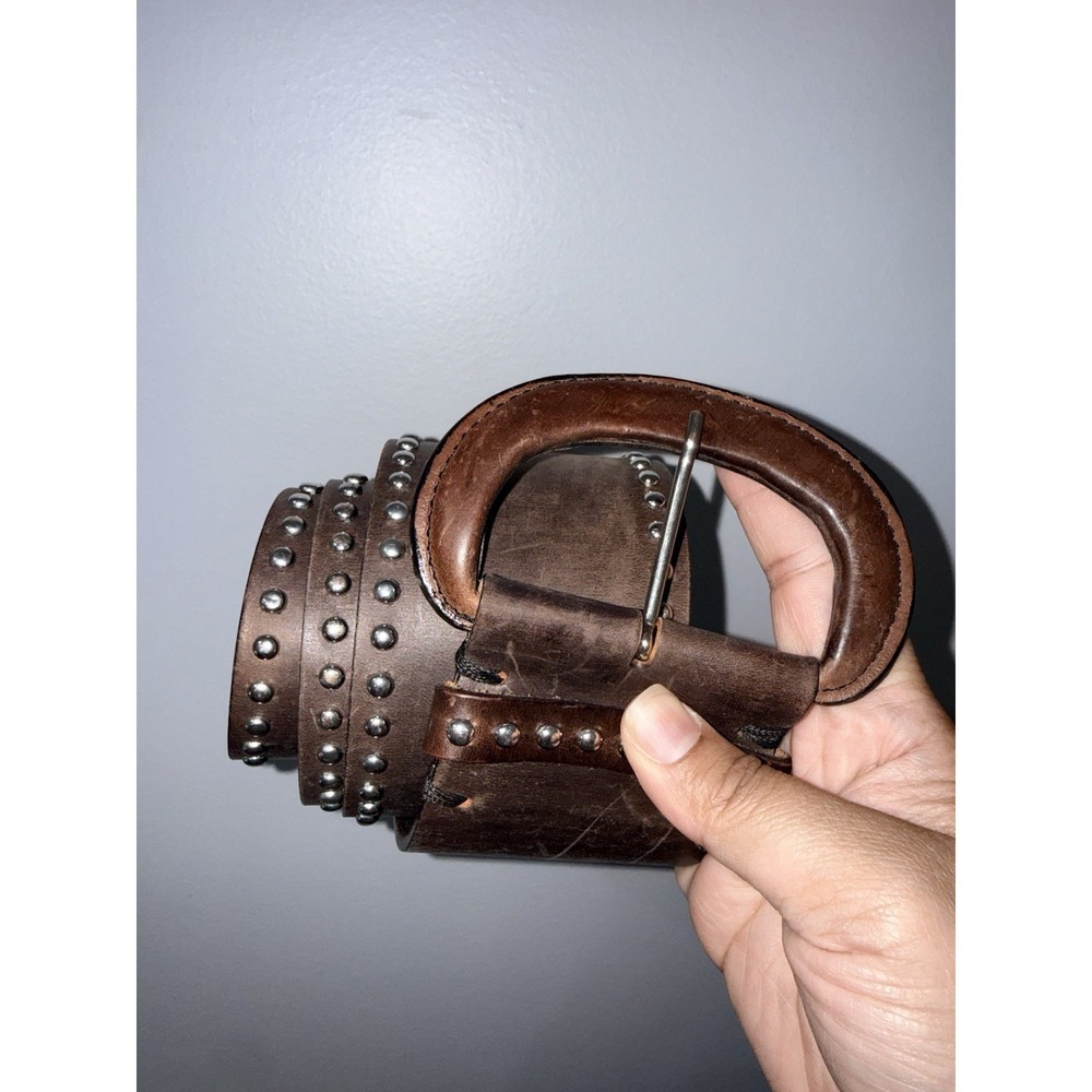 Vintage Ultra Wide Brown Belt Silver Studded Statement Waist Cinch 39" L/XL